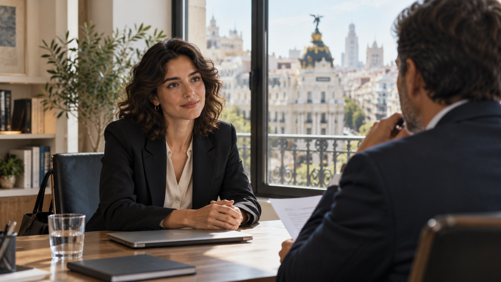 A professional job interview in a Madrid office